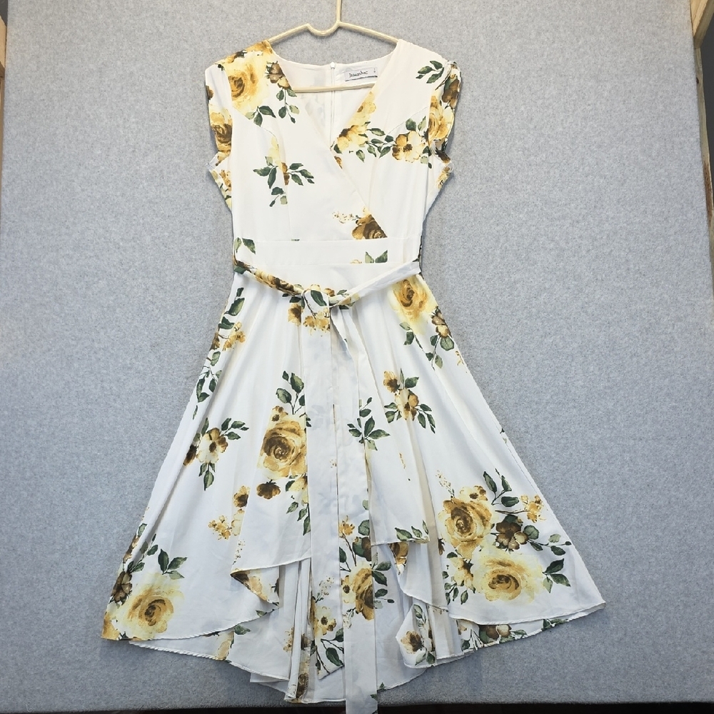 Jasambac White Yellow Floral Wrap Midi Dress Size S